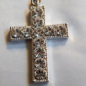 Cross Pendant Large Rhinestone Silver Tone Vintage